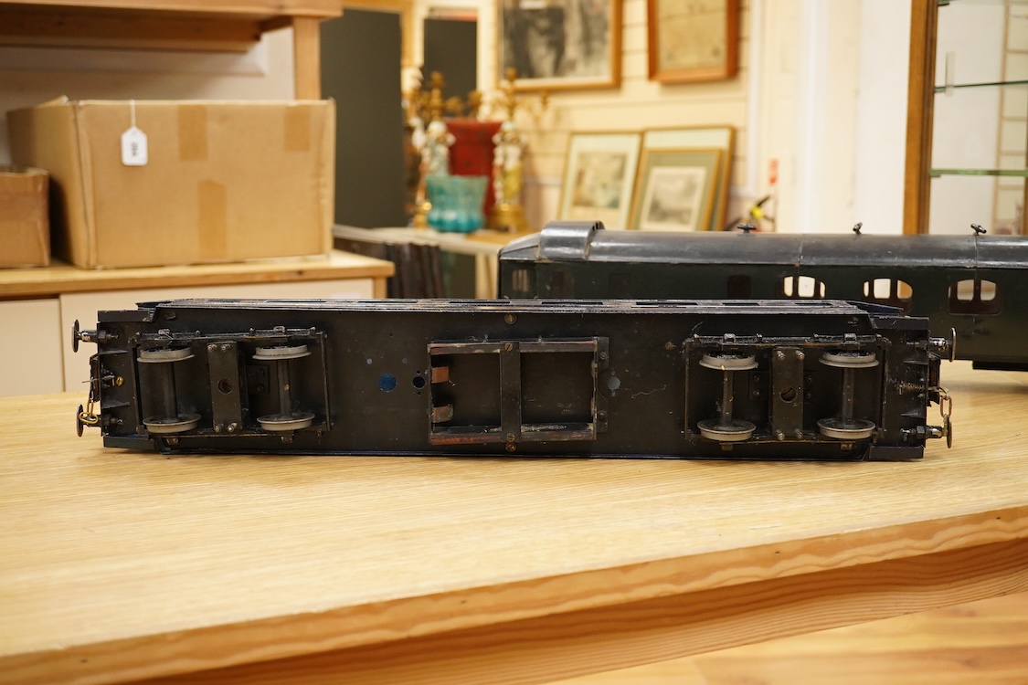 Four Gauge One Continental bogie coaches; two in very dark Green livery, and two ‘Trains Rapides Nord’ in dark green, including some scratch building and possible adaptation from kits